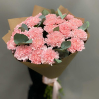 25 розовых гвоздик и эвкалипта