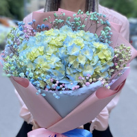 Букет_Радужный букет с голубой гортензией