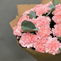 Букет_25 розовых гвоздик и эвкалипта